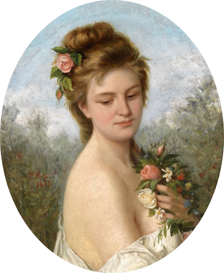 T Mazzoni Mädchen mit Rosen 1877