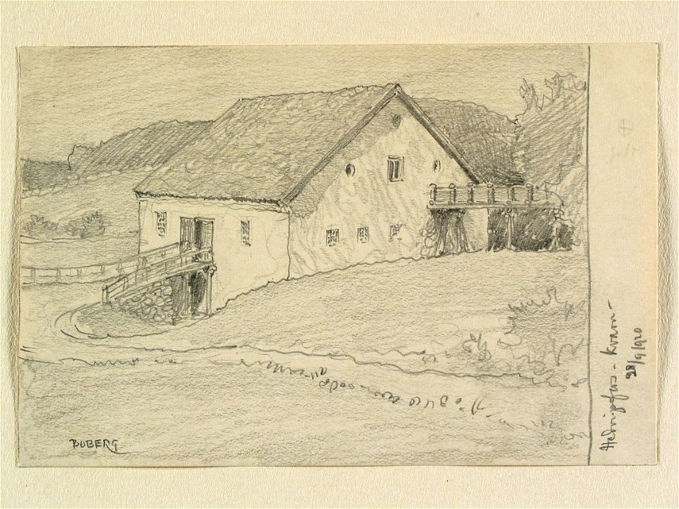 Södermanland, Rönö hd., Svärta sn., Hedvigsfors. Kvarn. Teckning av Ferdinand Boberg - Nordiska museet - NMA.0088450