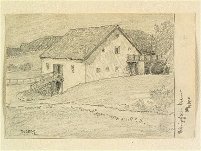 Södermanland, Rönö hd., Svärta sn., Hedvigsfors. Kvarn. Teckning av Ferdinand Boberg - Nordiska museet - NMA.0088450