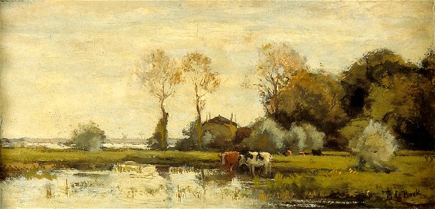T.E.A. de Bock - Landschap met koeien aan een plas - AB9248 - Cultural Heritage Agency of the Netherlands Art Collection