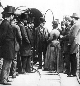 T.A. Edison and entourage at the Eiffel tower, 1889