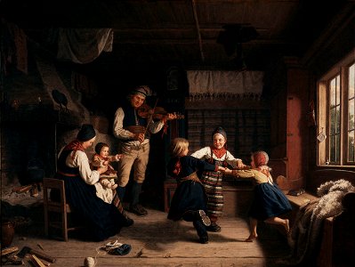 Söndagsafton i en dalastuga av Amalia Lindegren 1860