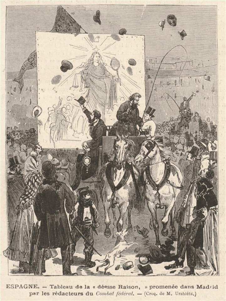 Tableau de la «déesse Raison», promenée dans Madrid par les rédacteurs du Combat fédéral, de Vierge
