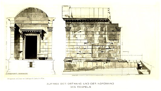 Tafel 16 Aufriss der Ostwand und der Nordwand des Tempels