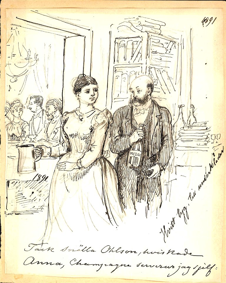 Tack snälla Ohlson hviskade Anna, champagne serverar jag sjelf. Fritz von Dardel - Nordiska Museet - NMA.0035985