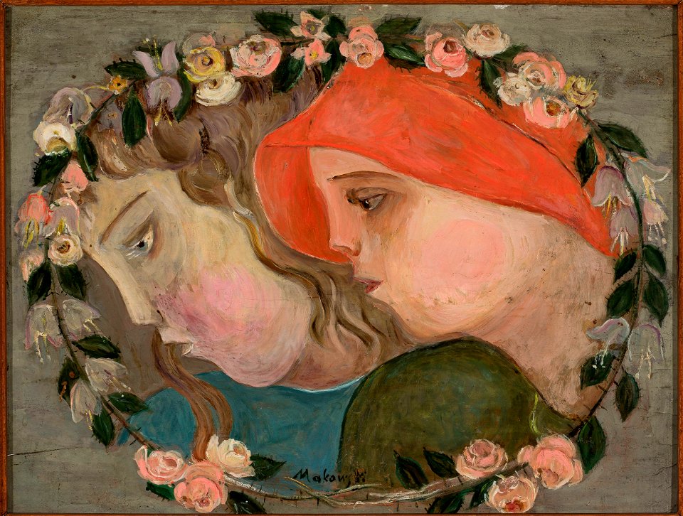 Tadeusz Makowski - Two heads of little girls in a garland of flowers - MPW 2351 MNW - National Museum in Warsaw