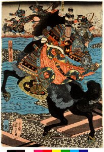 Takeda Uesugi Kawanakajima o-kassen no zu 武田上杉川中嶋大合戦の圖 (Takeda and Uesugi at the Battle of Kawanakajima) (BM 2008,3037.18311 1). Free illustration for personal and commercial use.