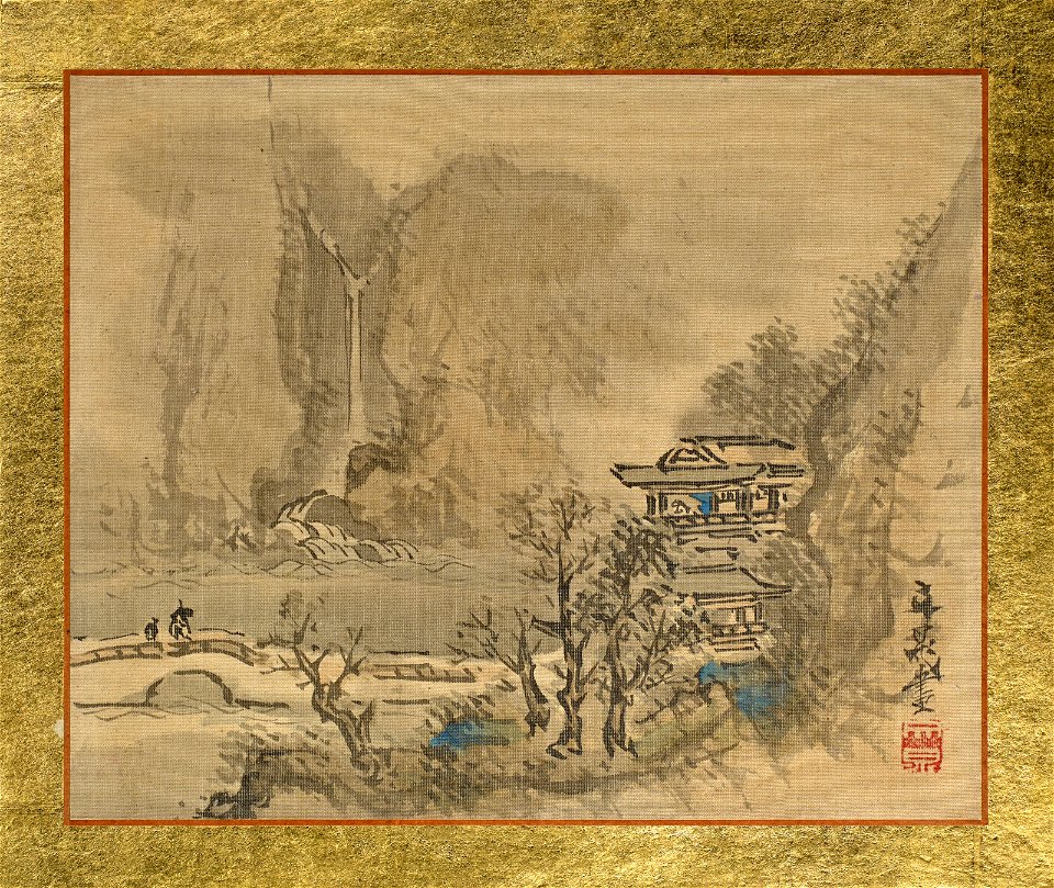 Tani Buncho - An Old Man and an Attendant heading to a two-story Mansion at the Shore - 2014.672.6 - Museum of Fine Arts