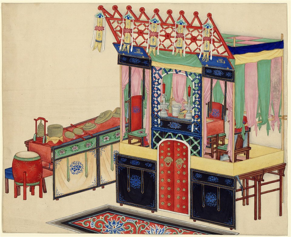Taoist service altar with musical instruments for monks to use LCCN2005677206