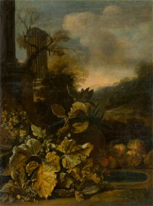 Talianský maliar zo začiatku 18. storočia - Romantická krajina so zátiším a s antickým stĺpom - O 169 - Slovak National Gallery