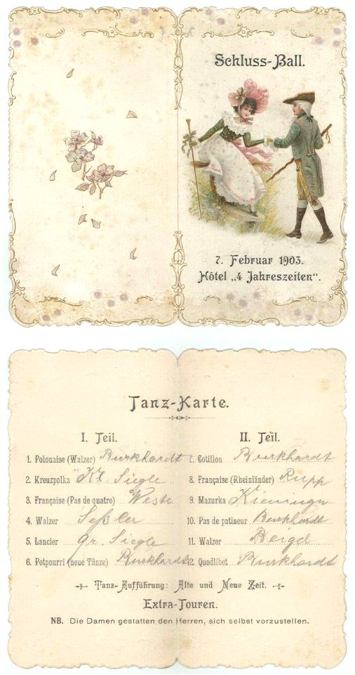 Tanzkarte 4 Jahreszeiten 1903