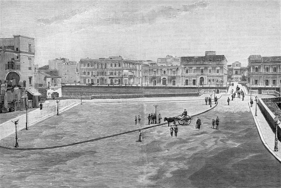 Taranto – Prospetto del Borgo preso da Piazza Castello (xilografia)