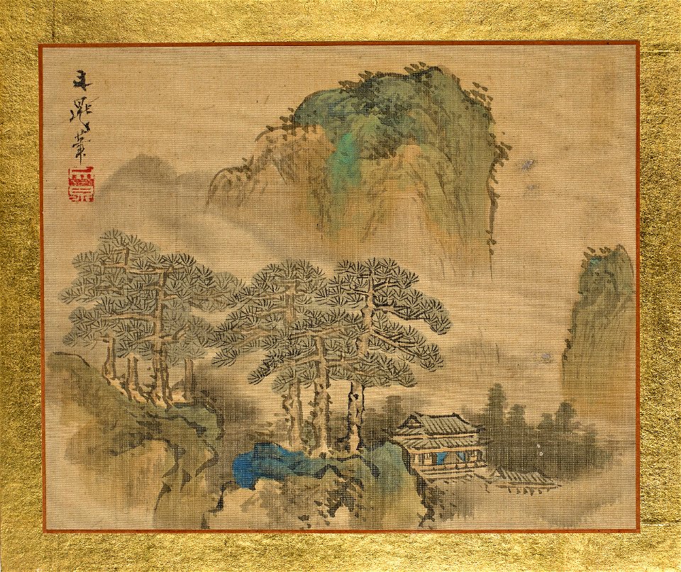 Tani Buncho - A House next to Pine Trees, in front of Mountains - 2014.672.3 - Museum of Fine Arts