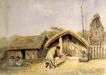 Tanghi Motueka between 1847 and 1851, watercolour over pencil by Richard Aldworth Oliver