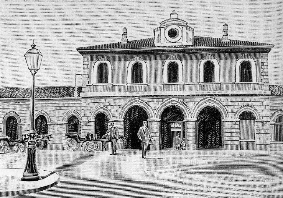 Taranto – Prospetto della stazione ferroviaria (xilografia)
