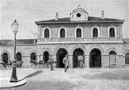 Taranto – Prospetto della stazione ferroviaria (xilografia)