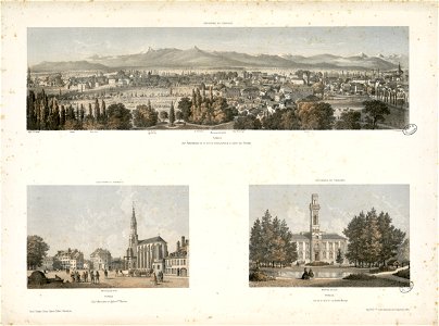 Tarbes - Vue panoramique de la Ville et d'une partie de la chaîne des Pyrénées - Place Marcadieu et Eglise Ste. Thérèse - Vue de la Villa et du Jardin Massey - Fonds Ancely - B315556101 A MERCEREAU 8 003