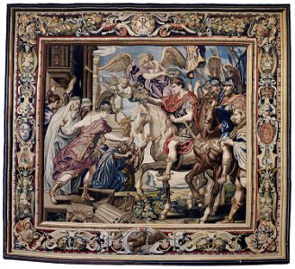Tapestry showing Constantine's Triumphal Entry into Rome. Free illustration for personal and commercial use.