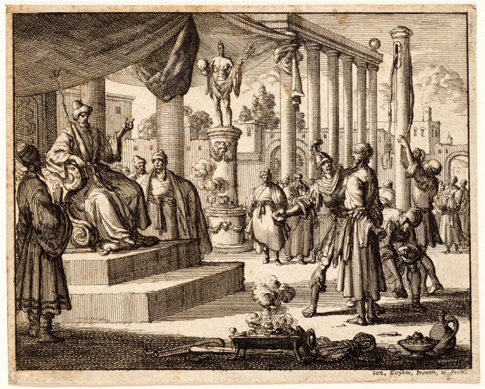 Taracus tijdens zijn verhoor met een steen op de mond geslagen, objectnr A 41859