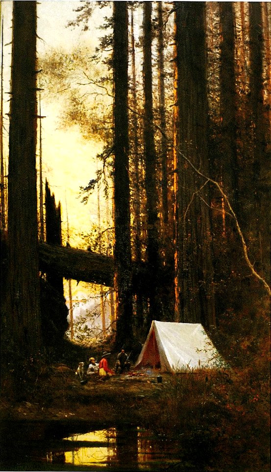 'Around the Campfire' ('Encampment in the Redwoods') by Jules Tavernier