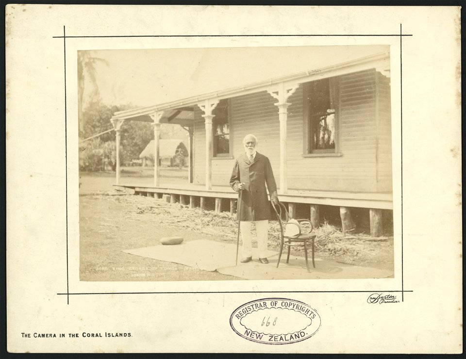 Taufa'ahau Tupou I, King of Tonga, outside his palace in Neiafu, 1884