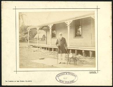 Taufa'ahau Tupou I, King of Tonga, outside his palace in Neiafu, 1884