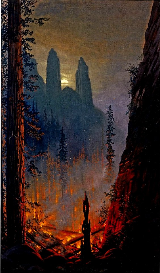 Yosemite (Forest Fire in Moonlit Landscape) by Jules Tavernier