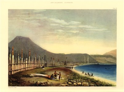 TE HEUHEU'S OLD PAH OF WAITAHANUI, AT TAUPO LAKE, The New Zealanders Illustrated, 1847