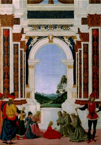 Tavolette di s. bernardino, 1473, s.bernardino risana da un'ulcera la figlia di giovanni antonio petrazio da rieti