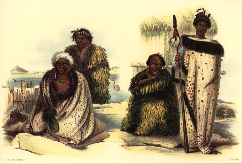 TE HEUHEU & HIWIKAU, TAUPO. TE KAWAW AND HIS NEPHEW, ORAKAI, The New Zealanders Illustrated, 1847