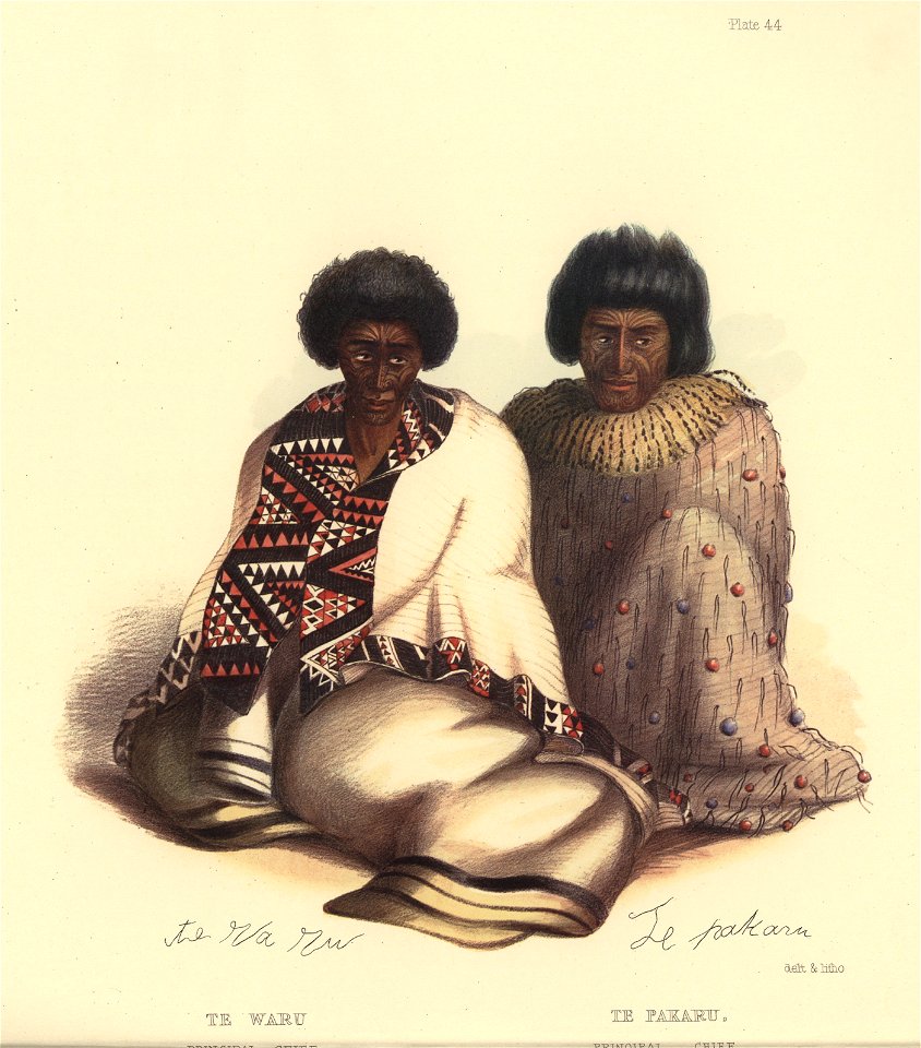 TE WARU, PRINCIPAL CHIEF OF THE NGA TI APAKURA TRIBE. TE PAKARU, PRINCIPAL CHIEF OF THE NGA TI MANIAPOTO TRIBE, The New Zealanders Illustrated, 1847