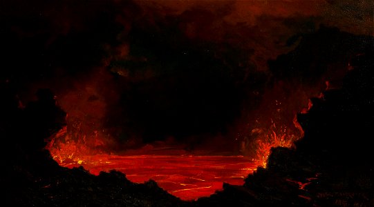 Jules Tavernier - Kilauea at night (1887). Free illustration for personal and commercial use.