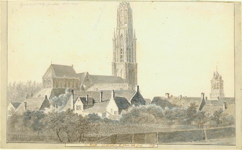 Te Delft uit het oosten te zien, 1828 junij , Balthasar Jooss, SA Delft, inv.nr. 68301