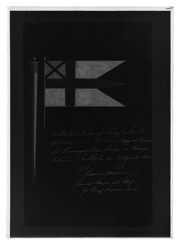 Teckning svensk örlogsflagga o vimpel - Livrustkammaren - 52564-negative