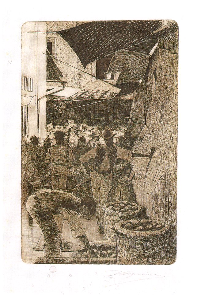 Telemaco Signorini acquaforte, Via de' Pellicciai, 1874