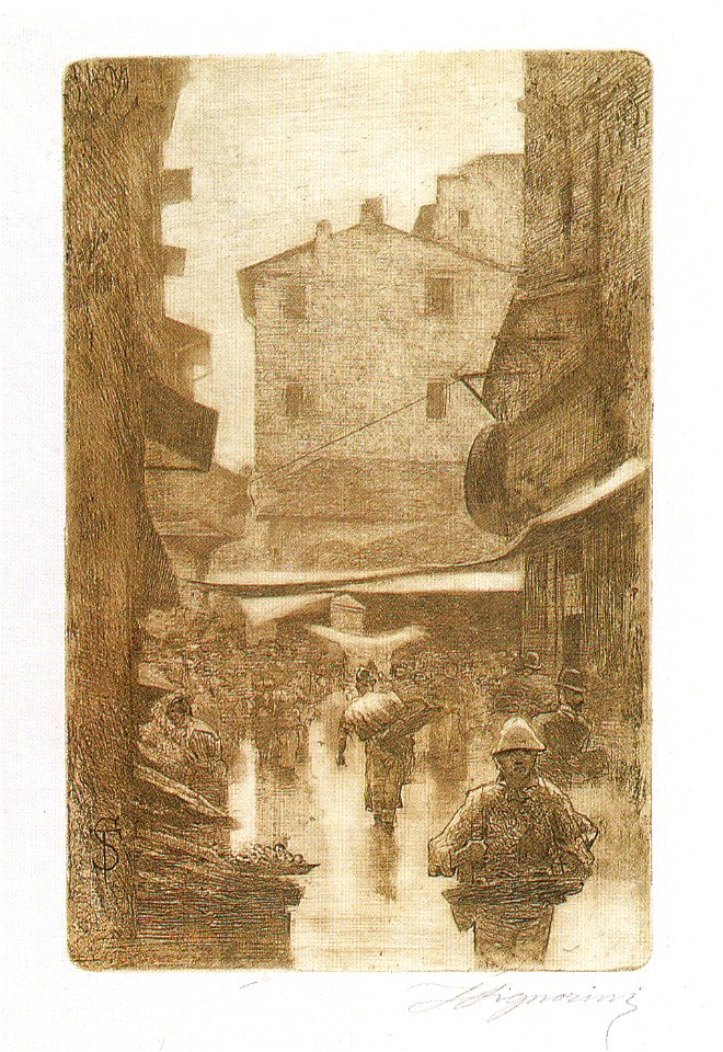 Telemaco Signorini acquaforte, Via degli Speziali in inverno, 1874