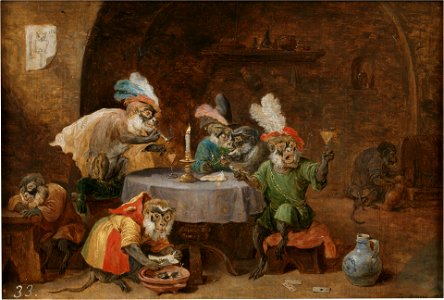 David Teniers (II) - Smoking and drinking monkeys