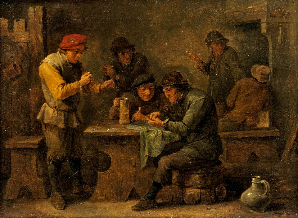 David Teniers (II) - Landbouwers spelen Dobbelstenen