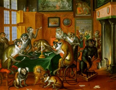 Abraham Teniers - Tabakskollegium van apen