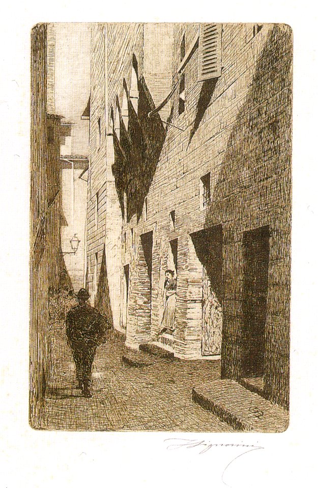 Telemaco Signorini acquaforte, La casa di Dante Castiglione, 1874
