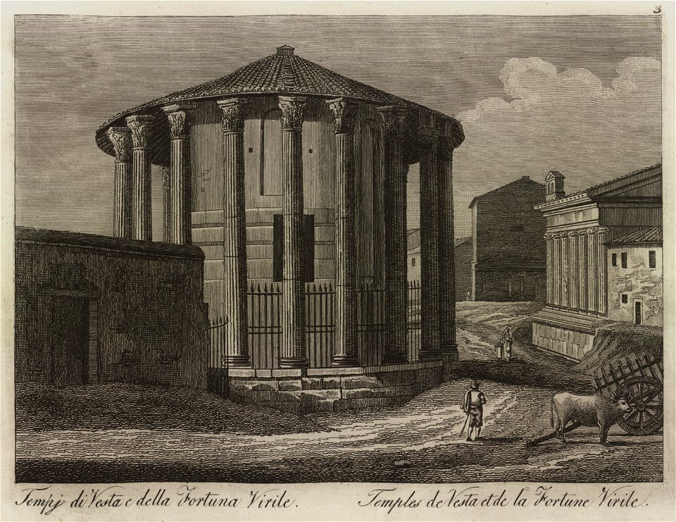 Tempi di Vesta e della Fortuna Virile - Li Monumenti Piú Celebri Di Roma Antica E Moderna Disegnati Da Vero Ed Incisi Dai Migliori Artisti Rome Presso Po - 1850