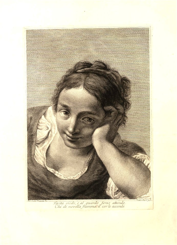Teodoro Viero - Head and shoulders of a young woman, resting her head on her arm, looking towards the viewer, after Piazzetta, 1877,0609.1619