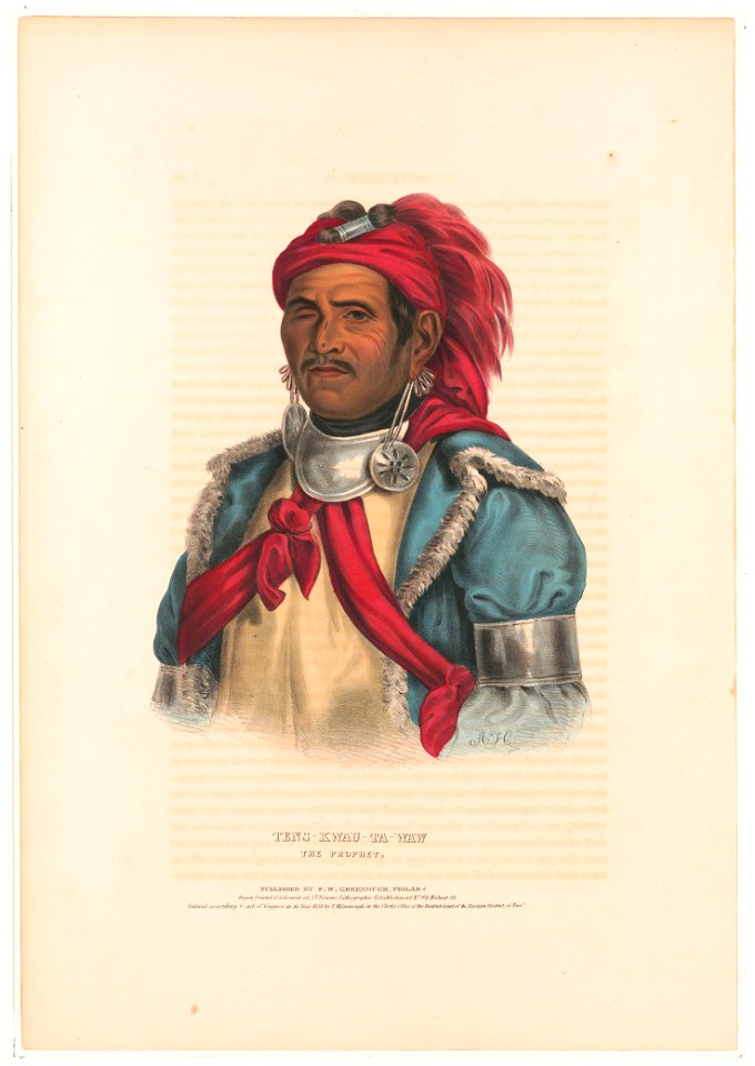 Tens-Kwau-Ta-Waw, the prophet - A.H. ; drawn, printed & coloured at I.T. Bowen's Lithographic Establishment No. 94 Walnut St. LCCN95502239