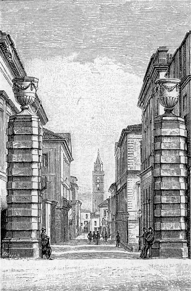Teramo – Corso San Giorgio e campanile (xilografia)