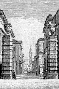 Teramo – Corso San Giorgio e campanile (xilografia)