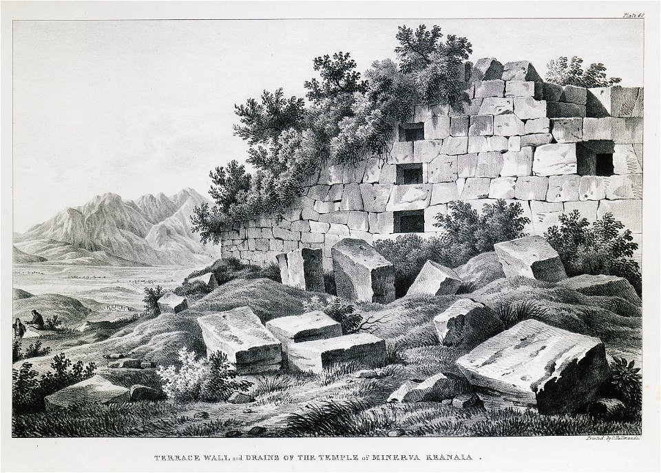 Terrace wall and drains of the Temple of Minerva Kranaia - Dodwell Edward - 1834