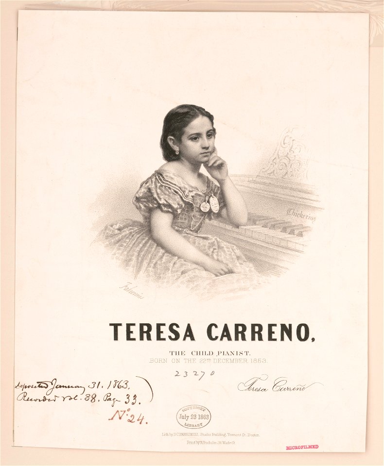 Teresa Carreno, the child pianist- Born on the 22nd December 1853 - Lith. by D. C. Fabronius. LCCN2003664837