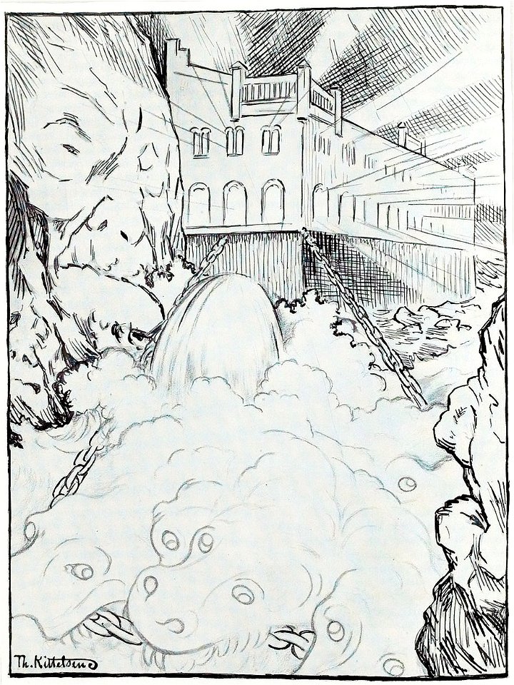 Th.Kittelsen. Trollene er temmet, 1907. Skisse til Svælgfos