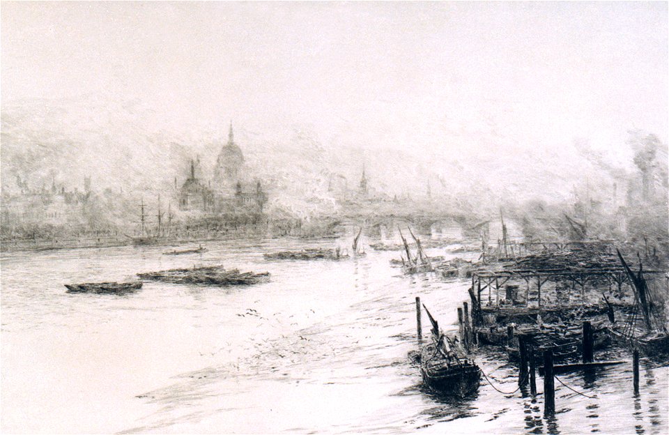 Thames at low tide - views towards St Paul's and the City ca.1910 RMG PW2164