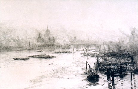 Thames at low tide - views towards St Paul's and the City ca.1910 RMG PW2164